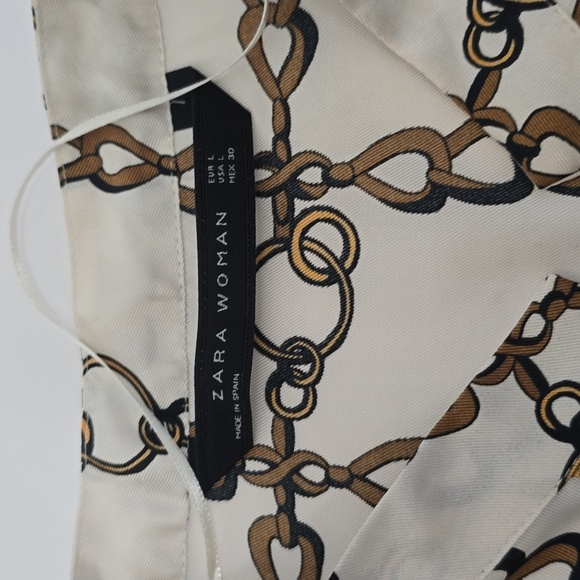 Zara Woman Chainlink Equestrian Tunic Shirt Blouse Cream Brown Size Large - Picture 12 of 13